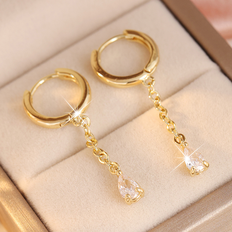 Women's Mini Huggie Hoop Dangle Earrings with Water Drop Design